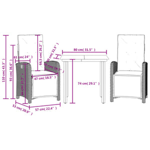 Set da Bistrò 3 pz con Cuscini Grigio in Polyrattan 3212563