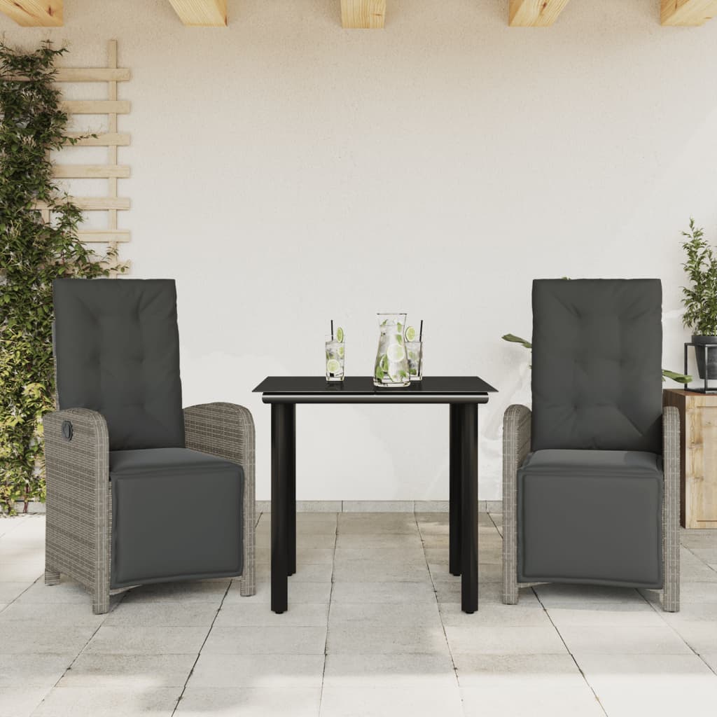 Set da Bistrò 3 pz con Cuscini Grigio in Polyrattan 3212563