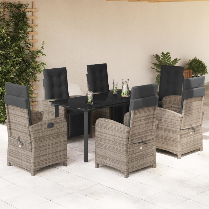 Set da Pranzo da Giardino 7 pz con Cuscini in Polyrattan Grigiocod mxl 110927