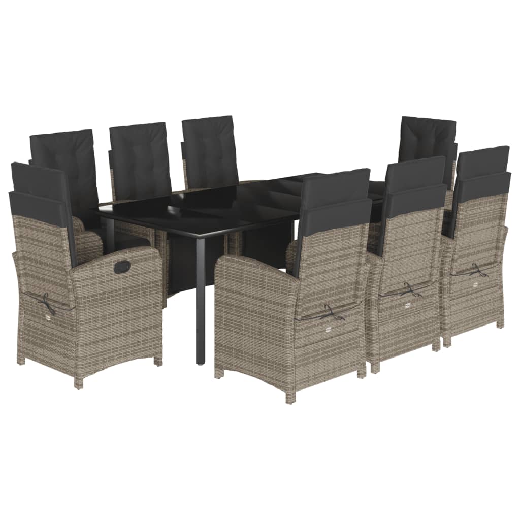 Set da Pranzo da Giardino 9 pz con Cuscini in Polyrattan Grigio 3212569