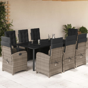 Set da Pranzo da Giardino 9 pz con Cuscini in Polyrattan Grigio 3212569