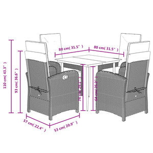 Set da Pranzo da Giardino 5 pz con Cuscini Beige in Polyrattan 3212571