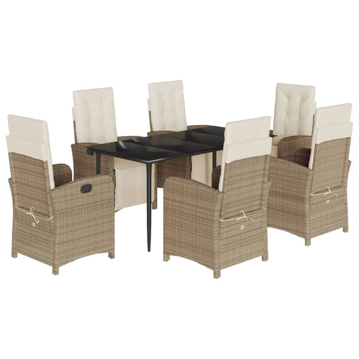 Set da Pranzo da Giardino 7 pz con Cuscini Beige in Polyrattan 3212574