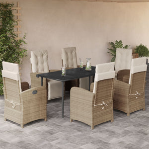 Set da Pranzo da Giardino 7 pz con Cuscini Beige in Polyrattan 3212574