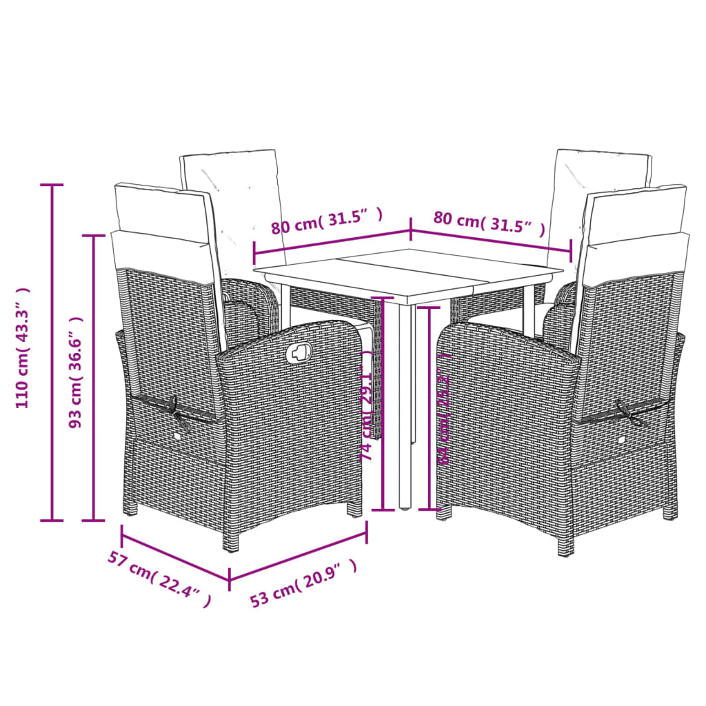 Set da Pranzo da Giardino 5 pz con Cuscini Beige in Polyrattan 3212578