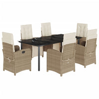 Set da Pranzo da Giardino 7 pz con Cuscini Beige in Polyrattan 3212582