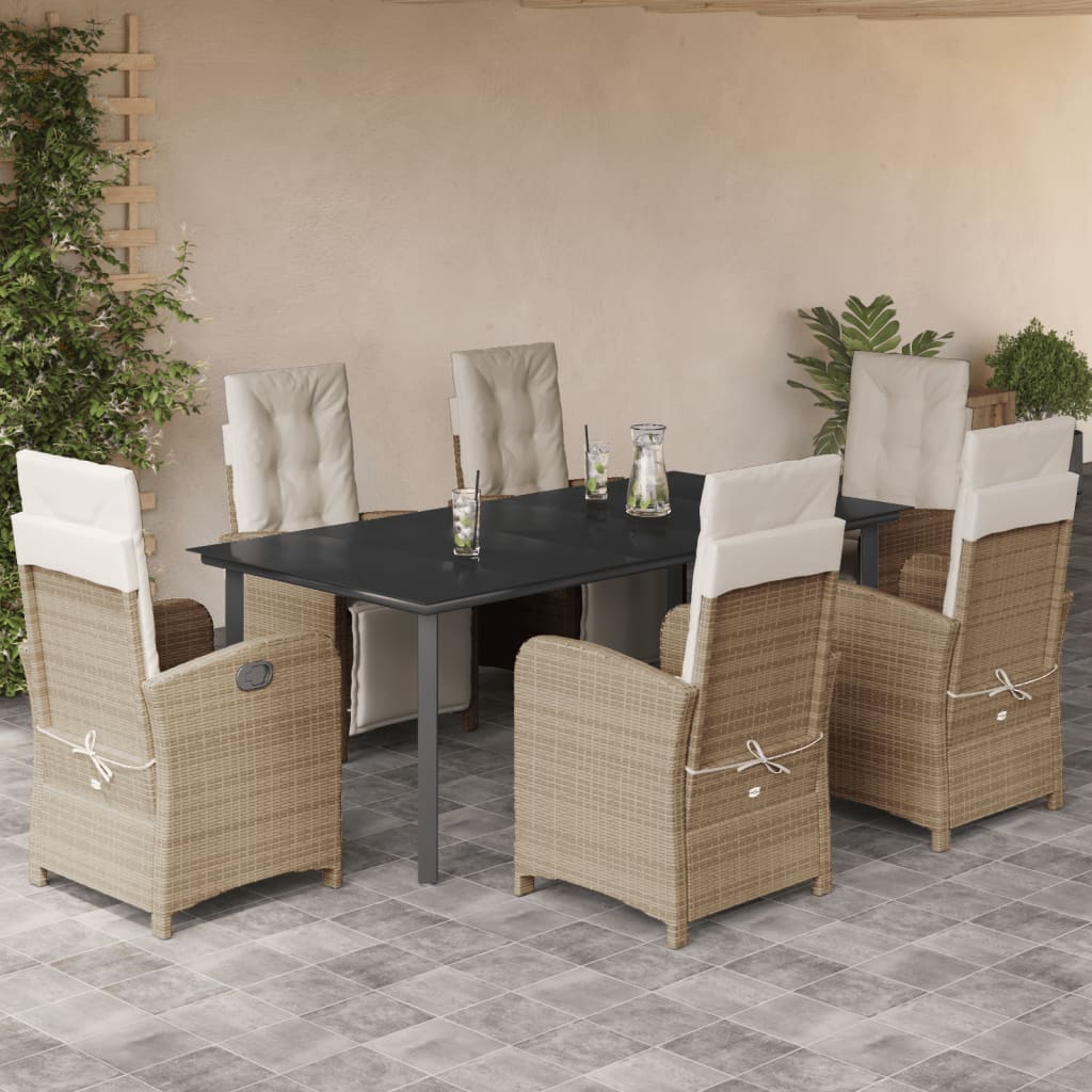 Set da Pranzo da Giardino 7 pz con Cuscini Beige in Polyrattan 3212582