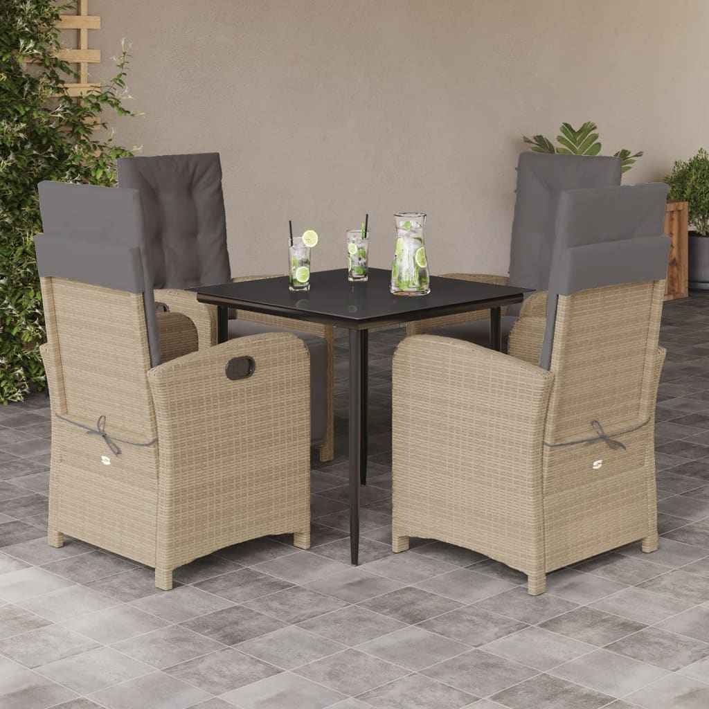 Set da Pranzo da Giardino 5 pz con Cuscini Beige in Polyrattan 3212585