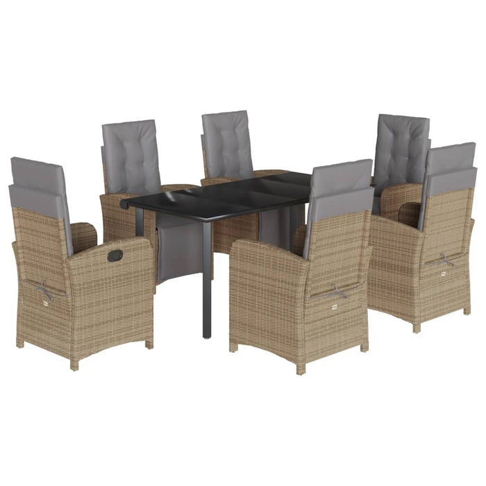 Set da Pranzo da Giardino 7 pz con Cuscini Beige in Polyrattan 3212595