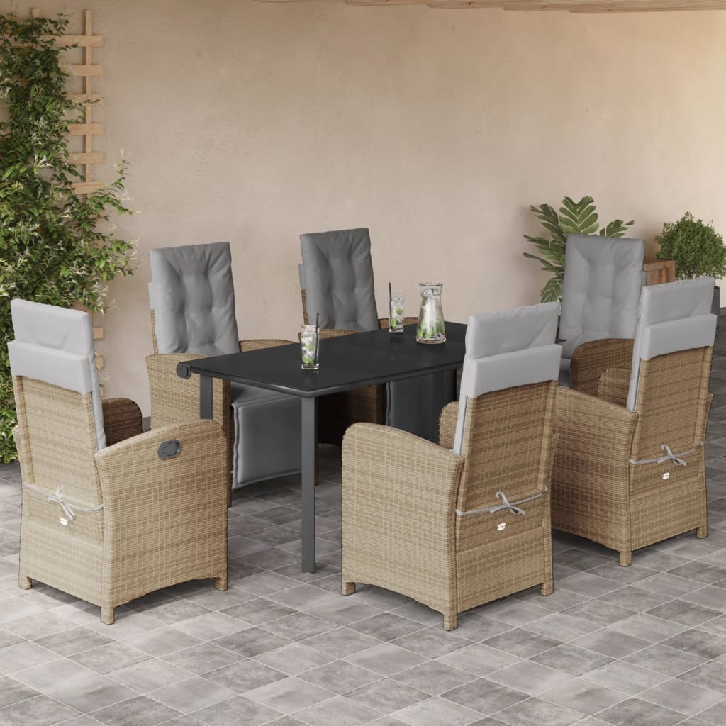 Set da Pranzo da Giardino 7 pz con Cuscini Beige in Polyrattan 3212595