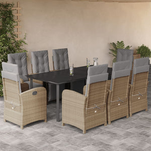 Set da Pranzo da Giardino 9 pz con Cuscini Beige in Polyrattan 3212597