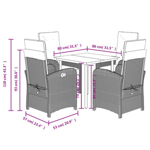 Set Pranzo da Giardino 5pz con Cuscini Grigio Chiaro Polyrattan 3212606