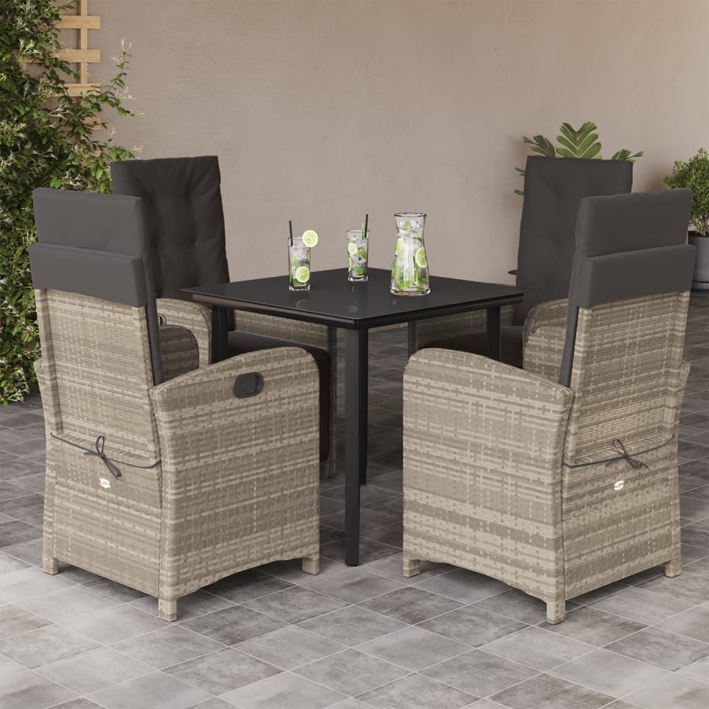 Set Pranzo da Giardino 5pz con Cuscini Grigio Chiaro Polyrattan 3212606