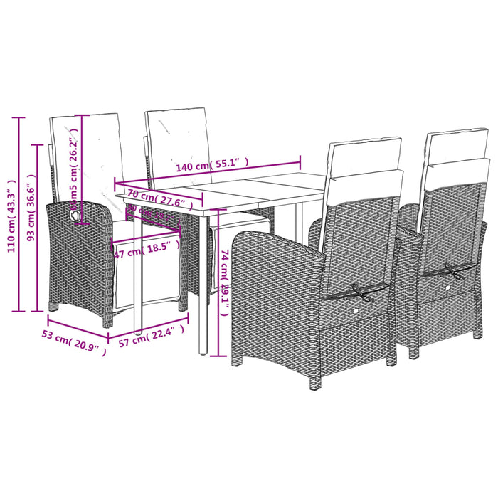 Set Pranzo da Giardino 5pz con Cuscini Grigio Chiaro Polyrattan 3212607