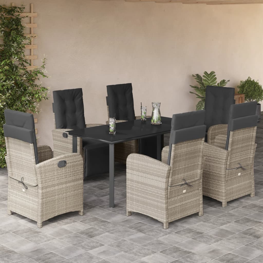 Set da Pranzo da Giardino 7 pz Cuscini Polyrattan Grigio Chiarocod mxl 110934