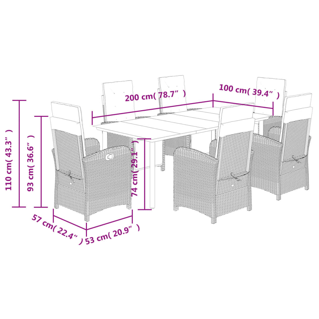 Set da Pranzo da Giardino 7 pz Cuscini Polyrattan Grigio Chiaro 3212610