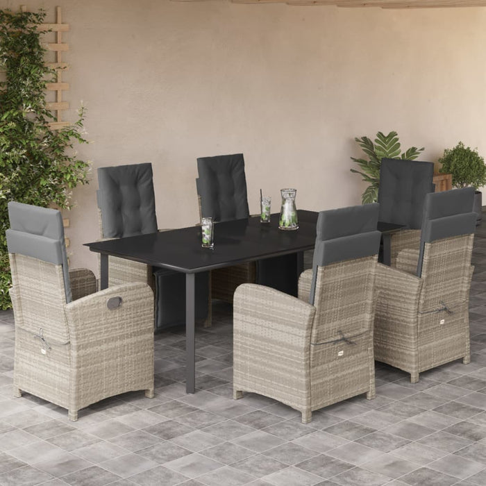 Set da Pranzo da Giardino 7 pz Cuscini Polyrattan Grigio Chiaro 3212610