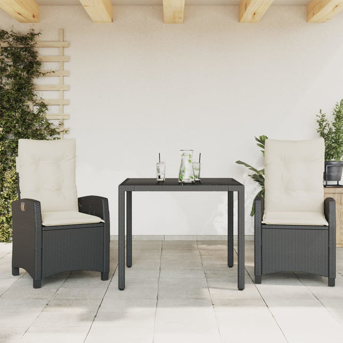 Set da Pranzo da Giardino 3 pz con Cuscini Nero in Polyrattan 3212626