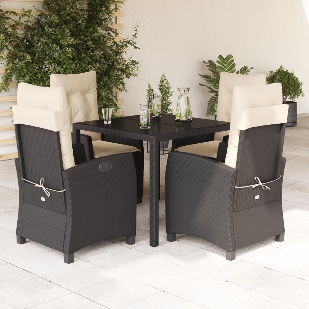 Set da Pranzo da Giardino 5 pz Nero con Cuscini in Polyrattan 3212627