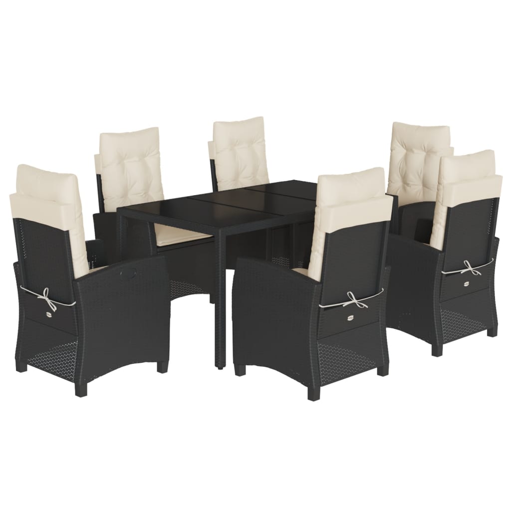 Set da Pranzo da Giardino 7 pz Nero con Cuscini in Polyrattan 3212630