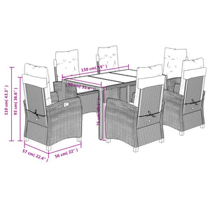 Set da Pranzo da Giardino 7 pz Nero con Cuscini in Polyrattan 3212630