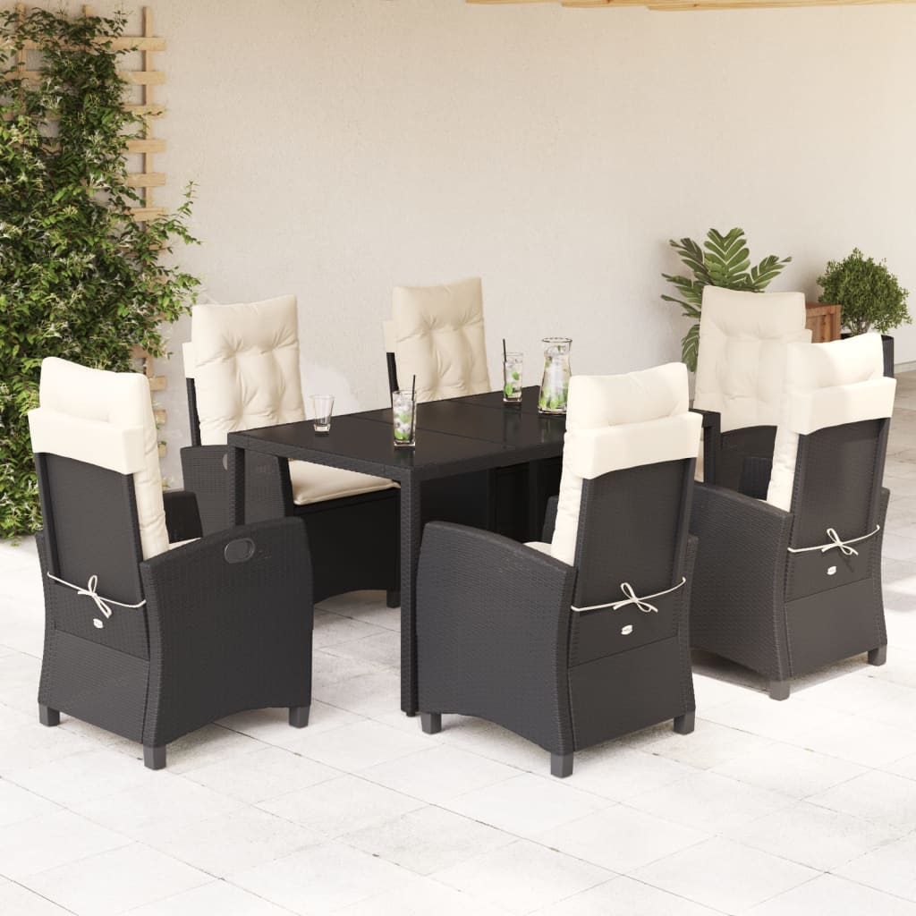 Set da Pranzo da Giardino 7 pz Nero con Cuscini in Polyrattan 3212630