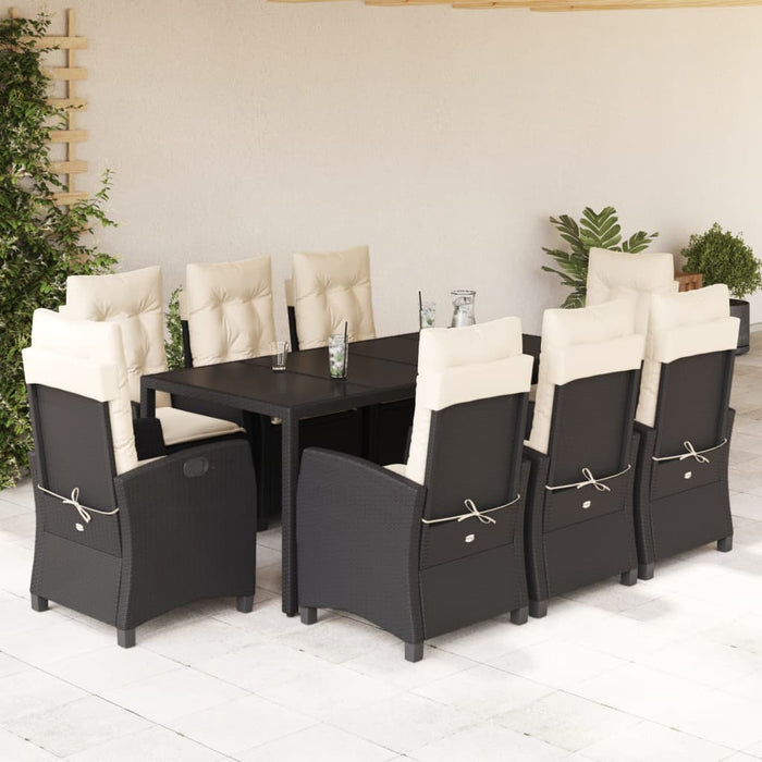 Set da Pranzo da Giardino 9 pz con Cuscini Nero in Polyrattancod mxl 87214