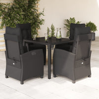 Set da Pranzo da Giardino 5 pz Nero con Cuscini in Polyrattan 3212636