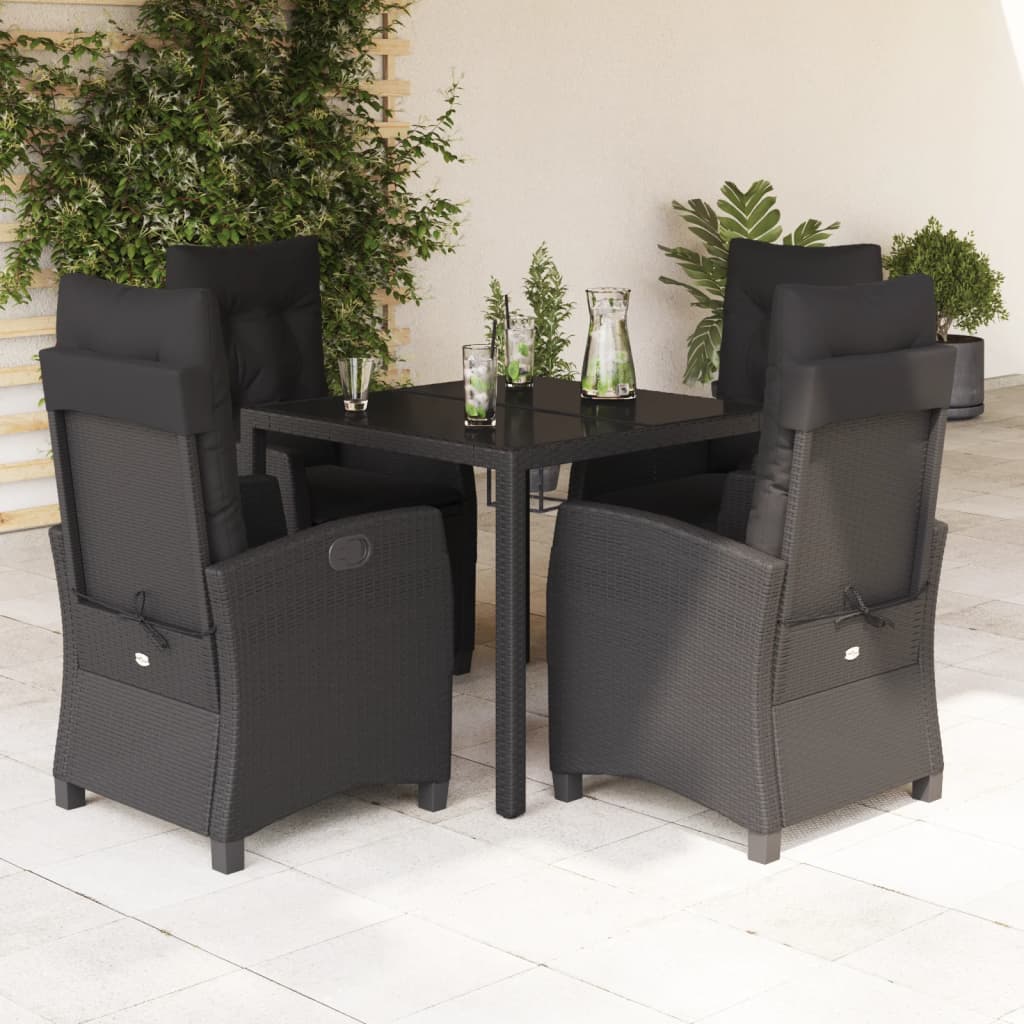 Set da Pranzo da Giardino 5 pz Nero con Cuscini in Polyrattan 3212637