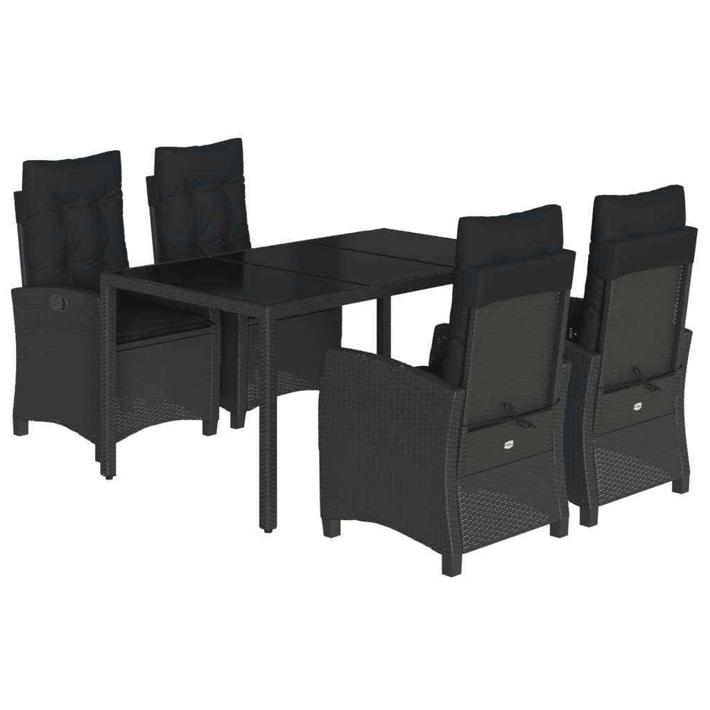 Set da Pranzo da Giardino 5 pz Nero con Cuscini in Polyrattan 3212638