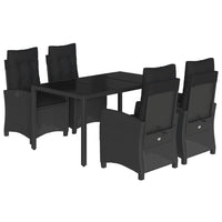 Set da Pranzo da Giardino 5 pz Nero con Cuscini in Polyrattan 3212638