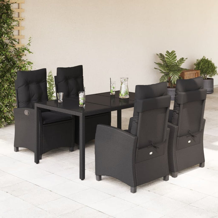 Set da Pranzo da Giardino 5 pz Nero con Cuscini in Polyrattan 3212638