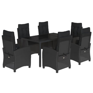 Set da Pranzo da Giardino 7 pz Nero con Cuscini in Polyrattan 3212639