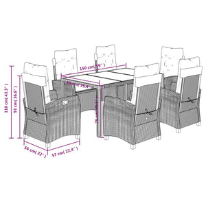 Set da Pranzo da Giardino 7 pz Nero con Cuscini in Polyrattan 3212639