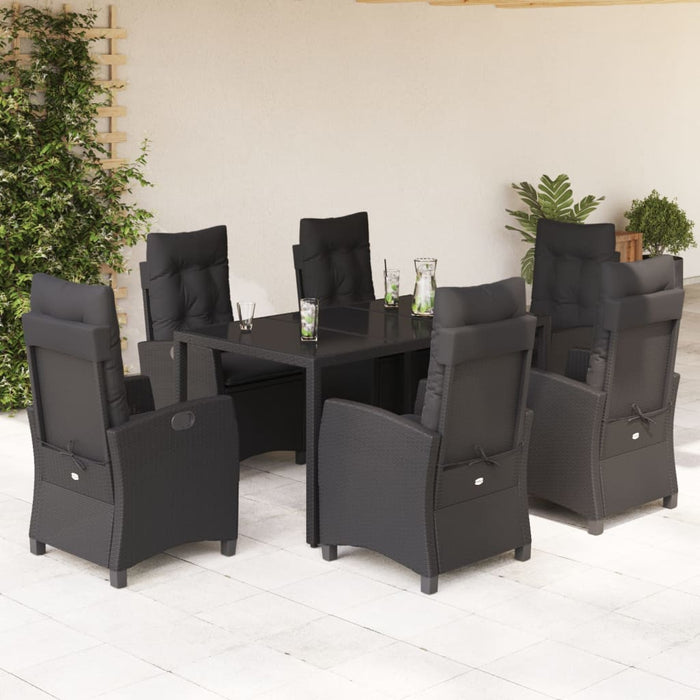 Set da Pranzo da Giardino 7 pz Nero con Cuscini in Polyrattan 3212639