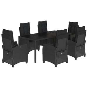 Set da Pranzo da Giardino 7 pz Nero con Cuscini in Polyrattan 3212641