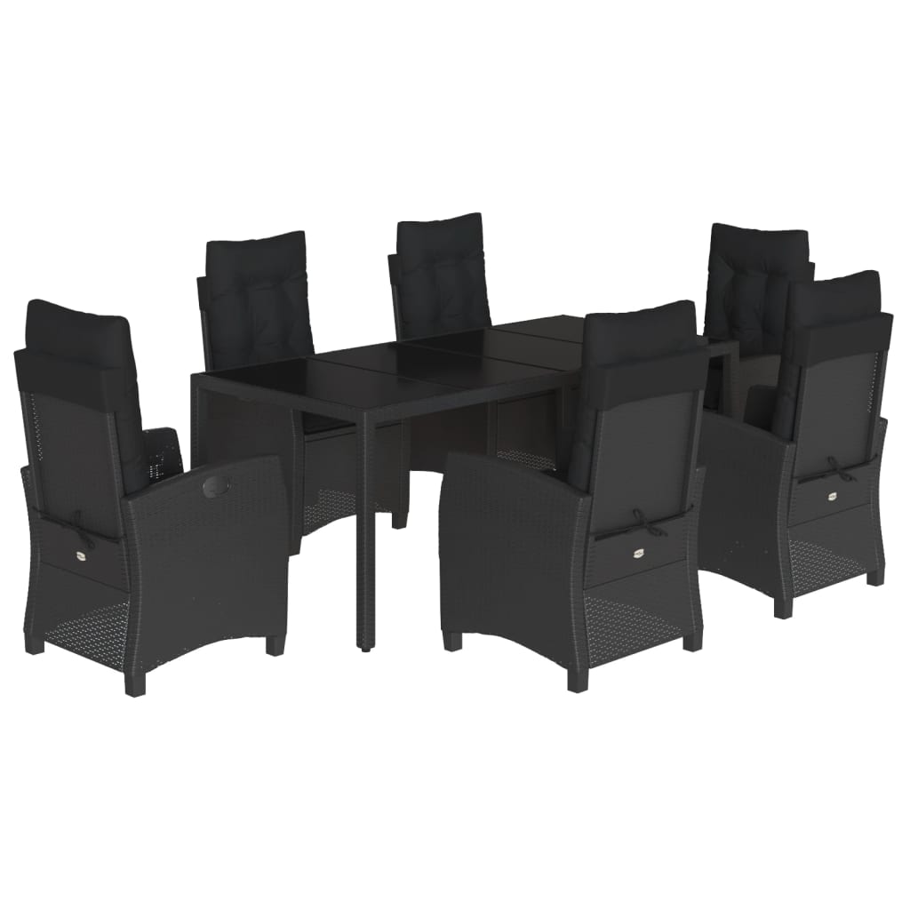 Set da Pranzo da Giardino 7 pz Nero con Cuscini in Polyrattancod mxl 87037