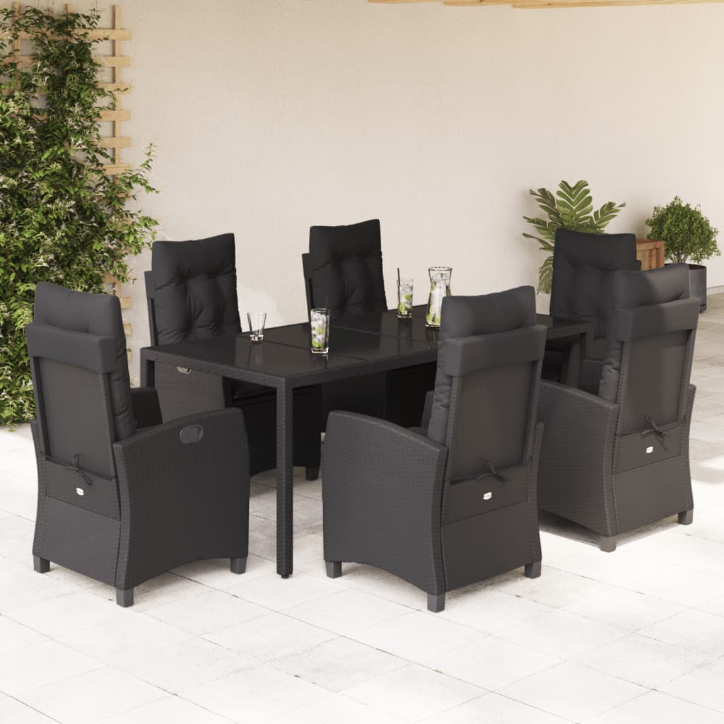 Set da Pranzo da Giardino 7 pz Nero con Cuscini in Polyrattan 3212641