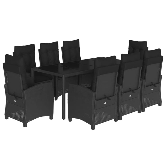 Set da Pranzo da Giardino 9 pz con Cuscini Nero in Polyrattancod mxl 111029