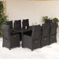 Set da Pranzo da Giardino 9 pz con Cuscini Nero in Polyrattan 3212642