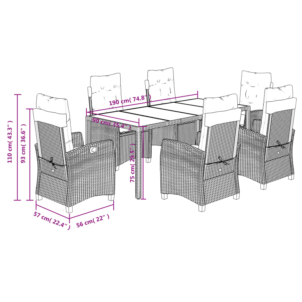 Set da Pranzo da Giardino 7 pz con Cuscini in Polyrattan Grigio 3212650