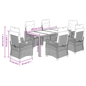 Set da Pranzo da Giardino 7 pz con Cuscini in Polyrattan Grigio 3212650