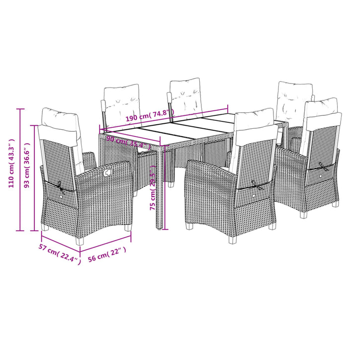 Set da Pranzo da Giardino 7 pz con Cuscini in Polyrattan Grigio 3212650