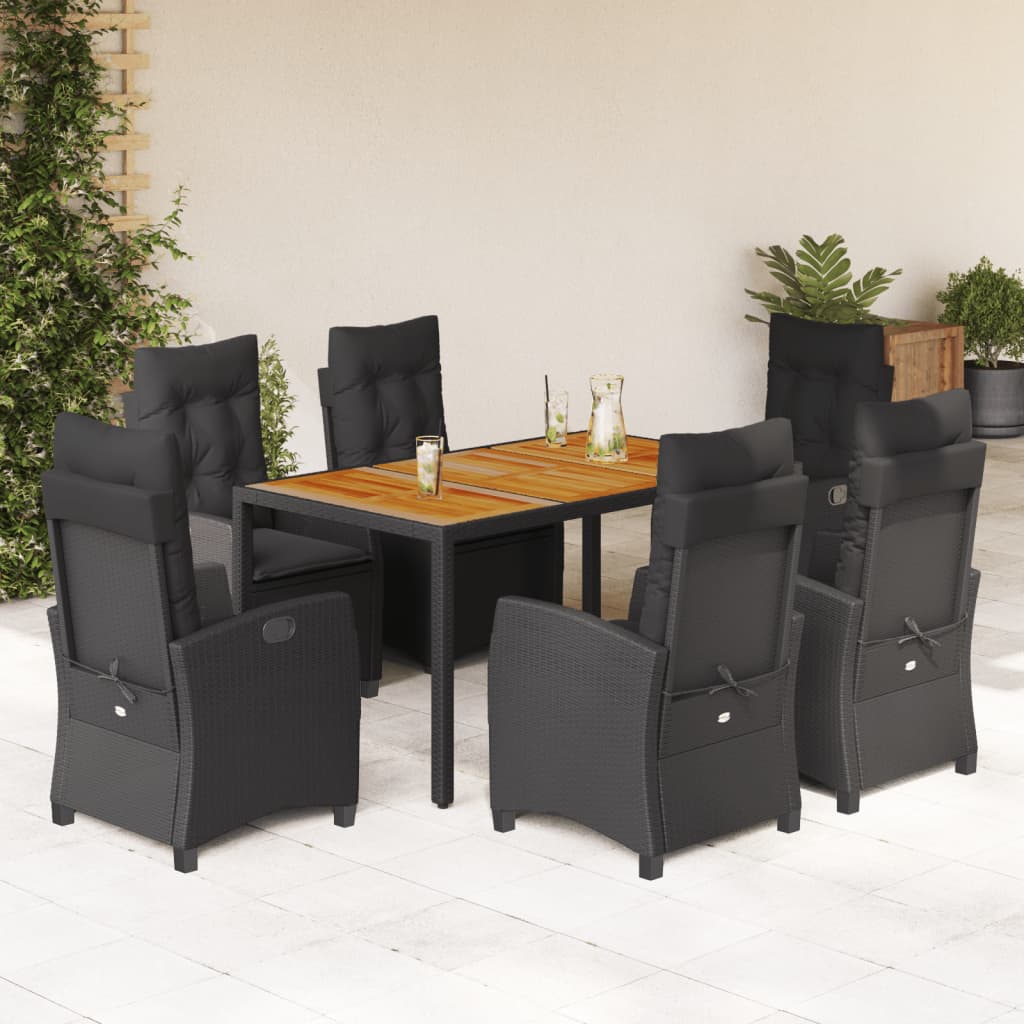 Set da Pranzo da Giardino 7 pz Nero con Cuscini in Polyrattan 3212667