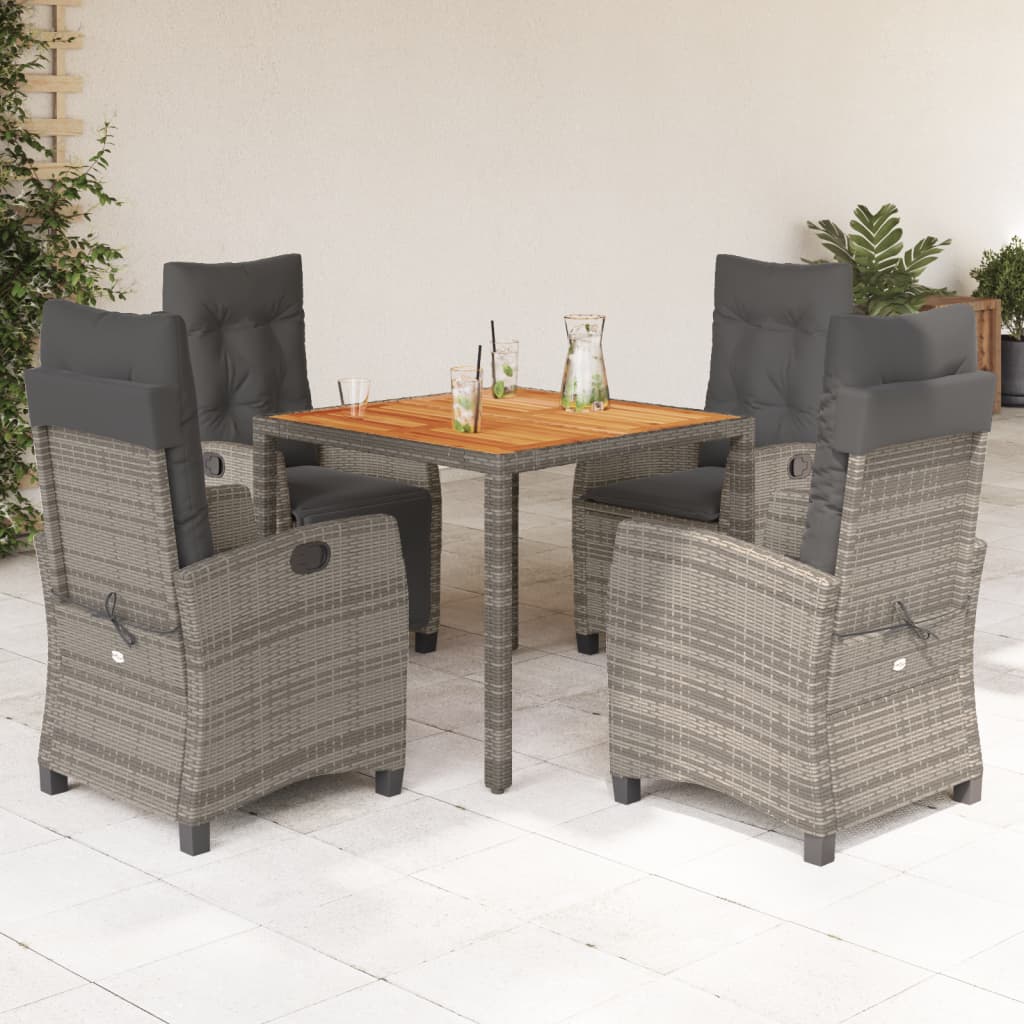 Set da Pranzo da Giardino 5 pz con Cuscini in Polyrattan Grigio 3212673