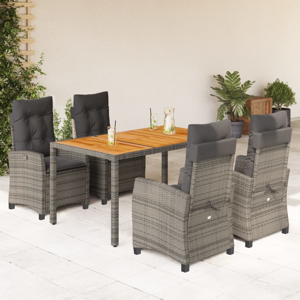 Set da Pranzo da Giardino 5 pz con Cuscini in Polyrattan Grigiocod mxl 87019