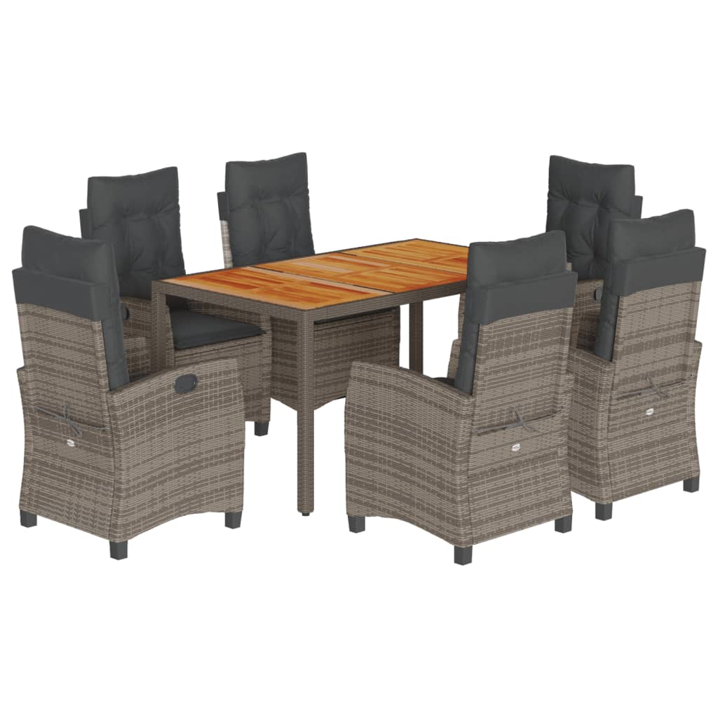 Set da Pranzo da Giardino 7 pz con Cuscini in Polyrattan Grigiocod mxl 111039