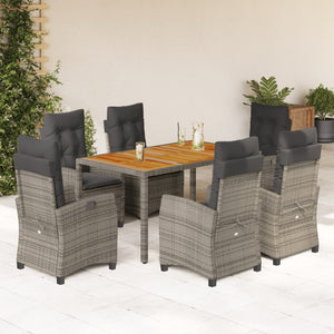 Set da Pranzo da Giardino 7 pz con Cuscini in Polyrattan Grigiocod mxl 111039