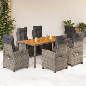 Set da Pranzo da Giardino 7 pz con Cuscini in Polyrattan Grigiocod mxl 111043