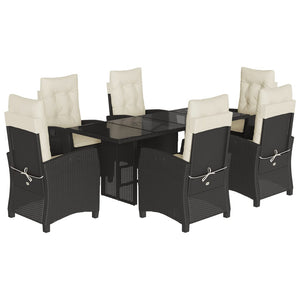 Set da Pranzo da Giardino 7 pz Nero con Cuscini in Polyrattan 3212680